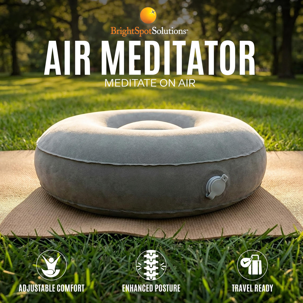 Air Meditator Inflatable Meditation Cushion and Travel Pillow (Grey(round))