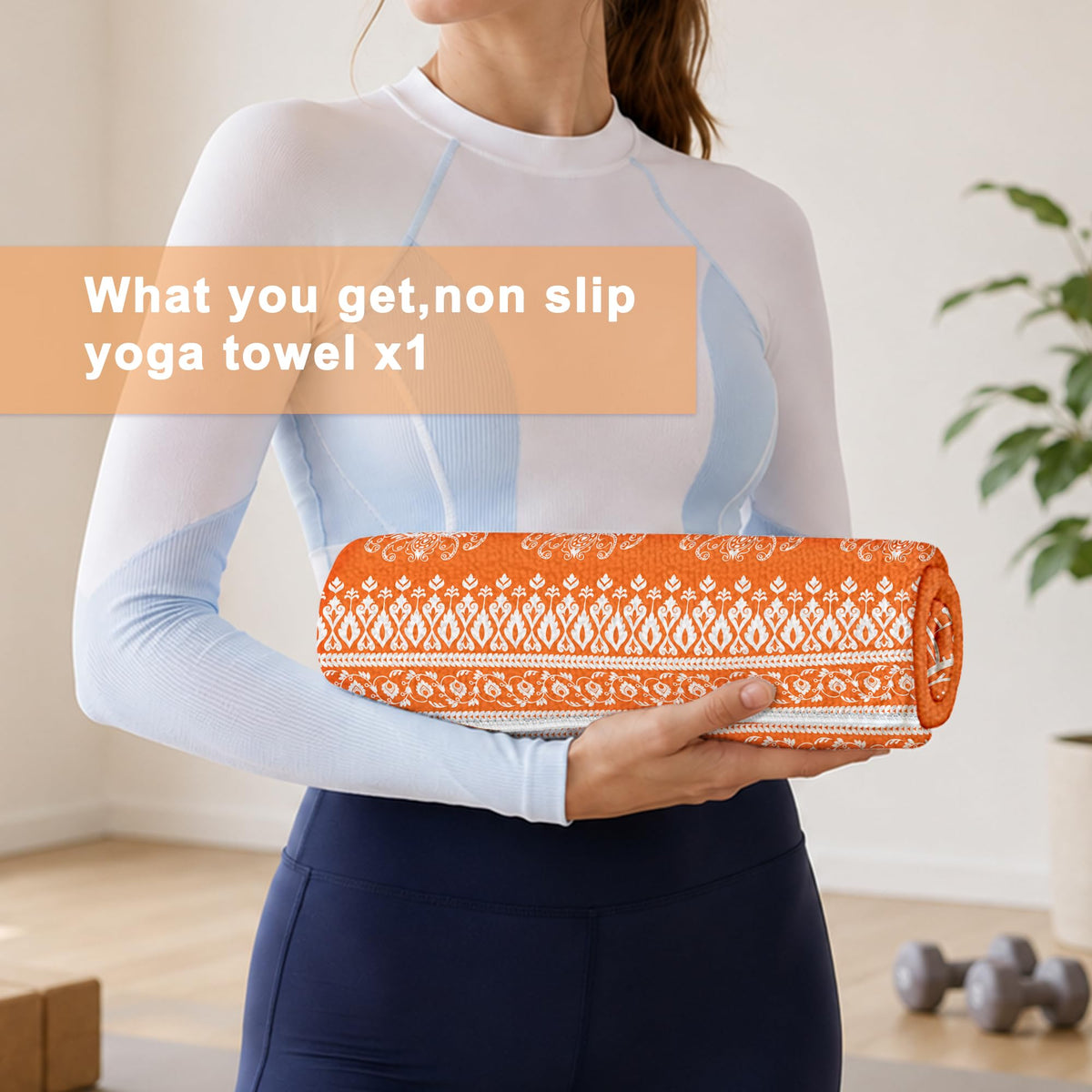 Yoga Towel Absorbent Yoga Mat Towel for Hot Yoga Non Slip (Orange Mandala / Casual)