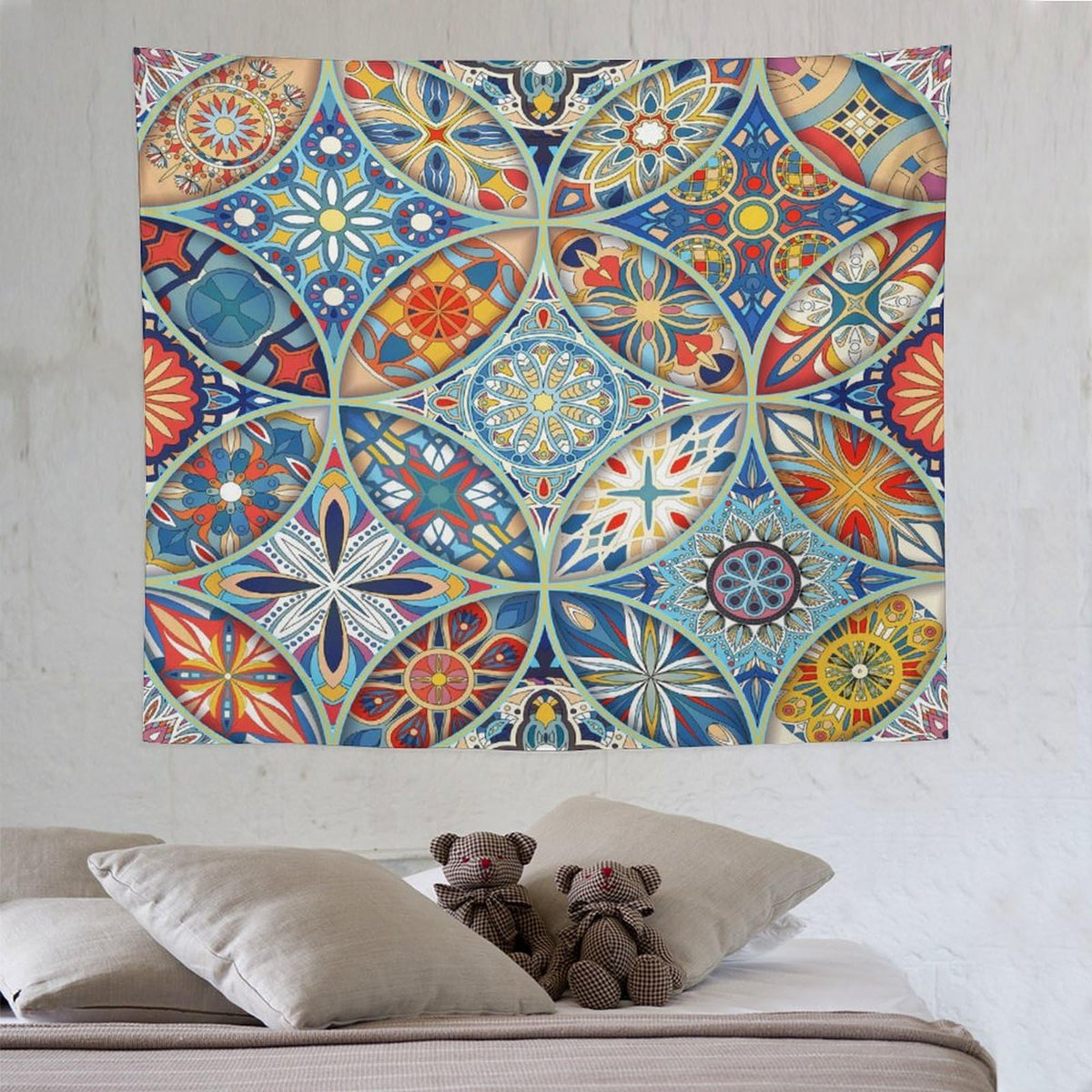 Boho Floral Tapestry Wall Hanging Colorful Bohemian Mandala Tapestries Home Decor for Living Room Bedroom Apartment Farmhouse Dorm 50"x60" (50"L x 60"W / Mandala-19)