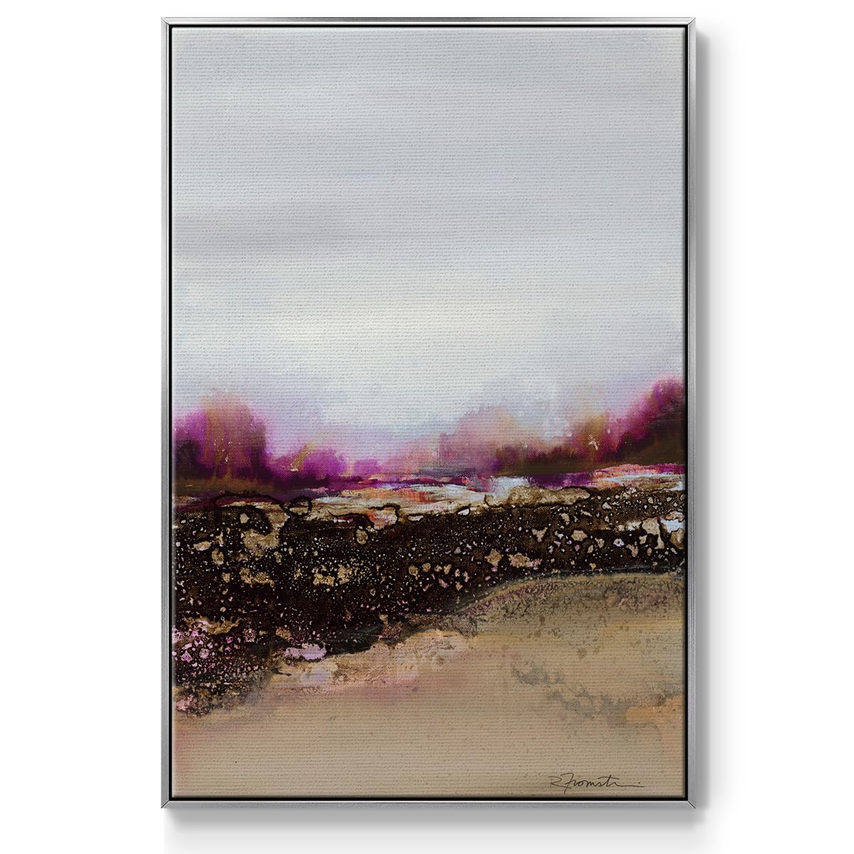 Abstract Wall Art Silver Floating Frame Paintings Calm Tranquil Landscape View Canvas Nature Artwork for Office Bedroom Kitchen Walls (41"L x 27"W / Reflections of My Mind)