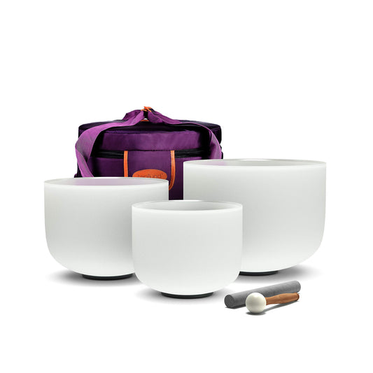 11"D+9"F+7"A) Set of 3 Crystal Singing Bowls with Heavy Duty Carrying Case and Singing Bowl Mallets (7-11 inch / (11"D+9"F+7"A) Set of 3)