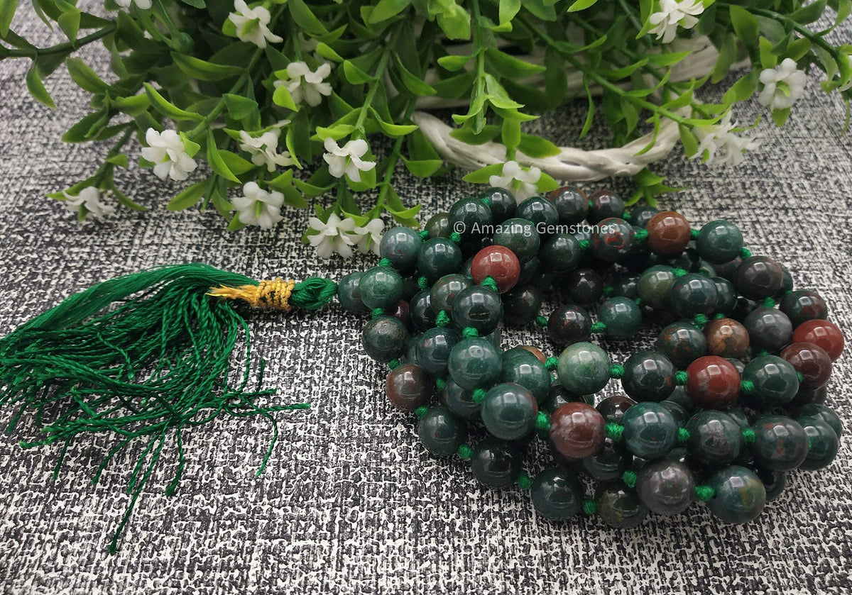 Bloodstone Buddhist Prayer Beads Japa Mala with 108 Meditation Beads (Hand Knotted / Bloodstone)