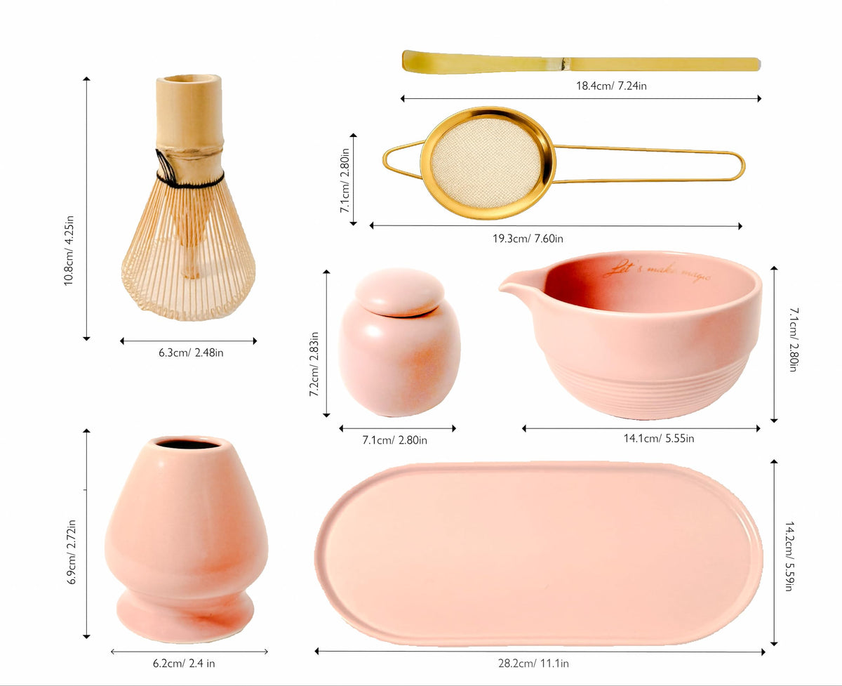 Blush Pink 7 Piece Matcha Tea Set with Bowl & Bamboo Whisk (Blush Pink)