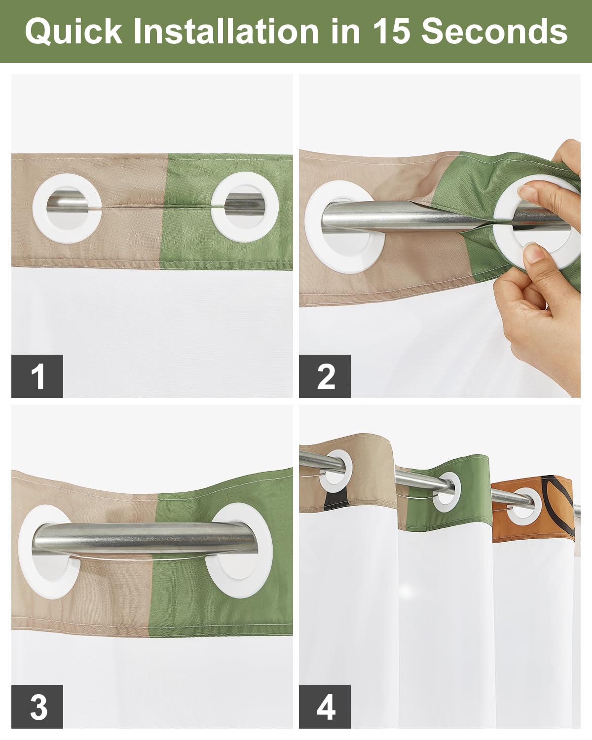 Boho & Abstract Geometric Shower Curtain with Snap in Liner Set (Boho-1)