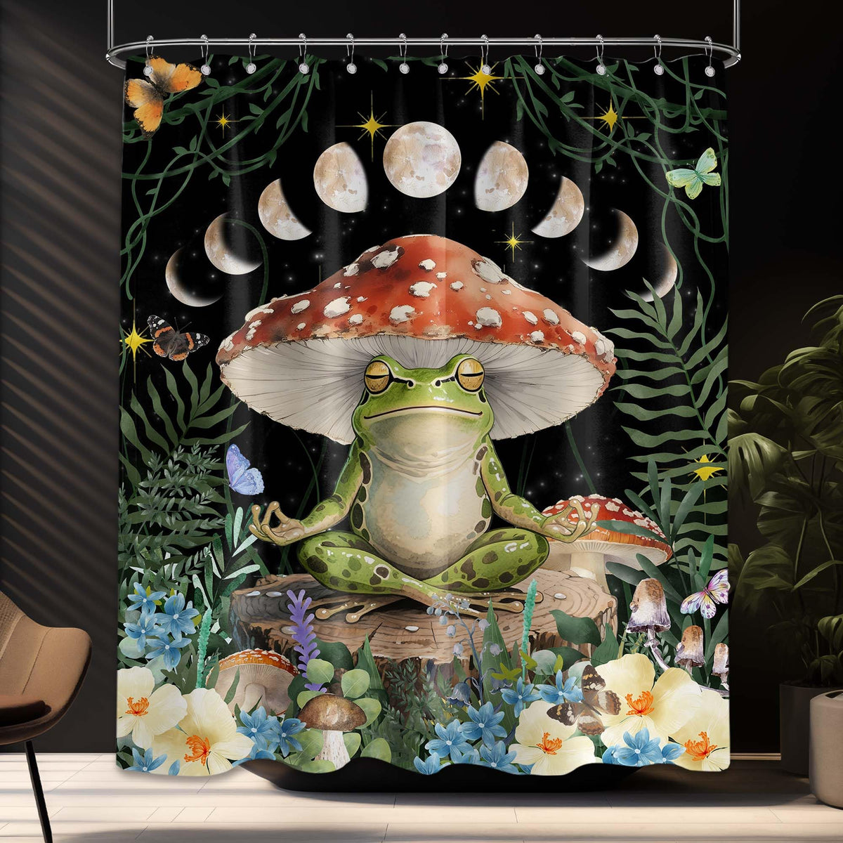 Vintage Mushroom Shower Curtain Funny Frog (Mushroom Frog / 70"W x 72"L (Pack of 1))