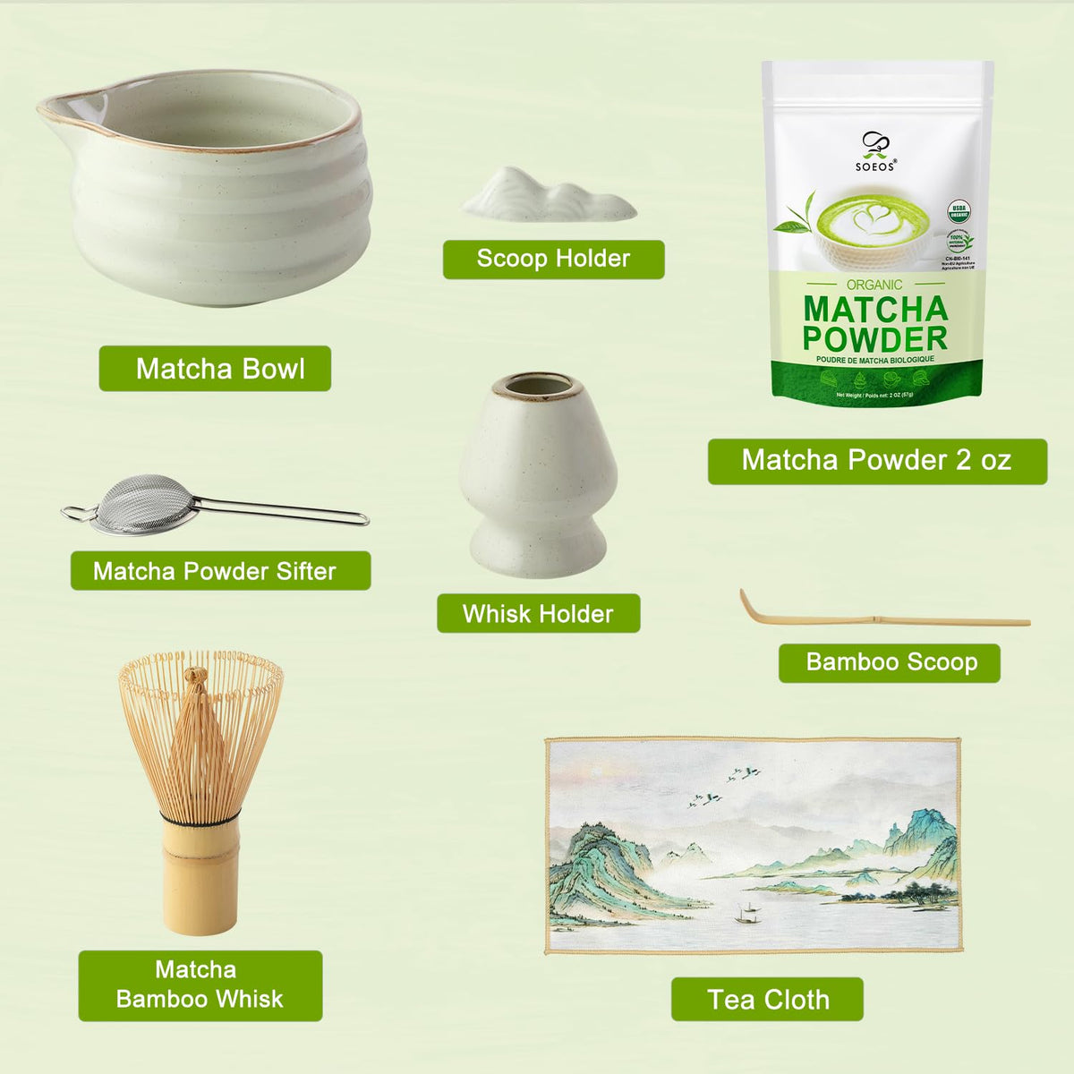 Matcha Powder (2 Ounce and 7 Piece Set)