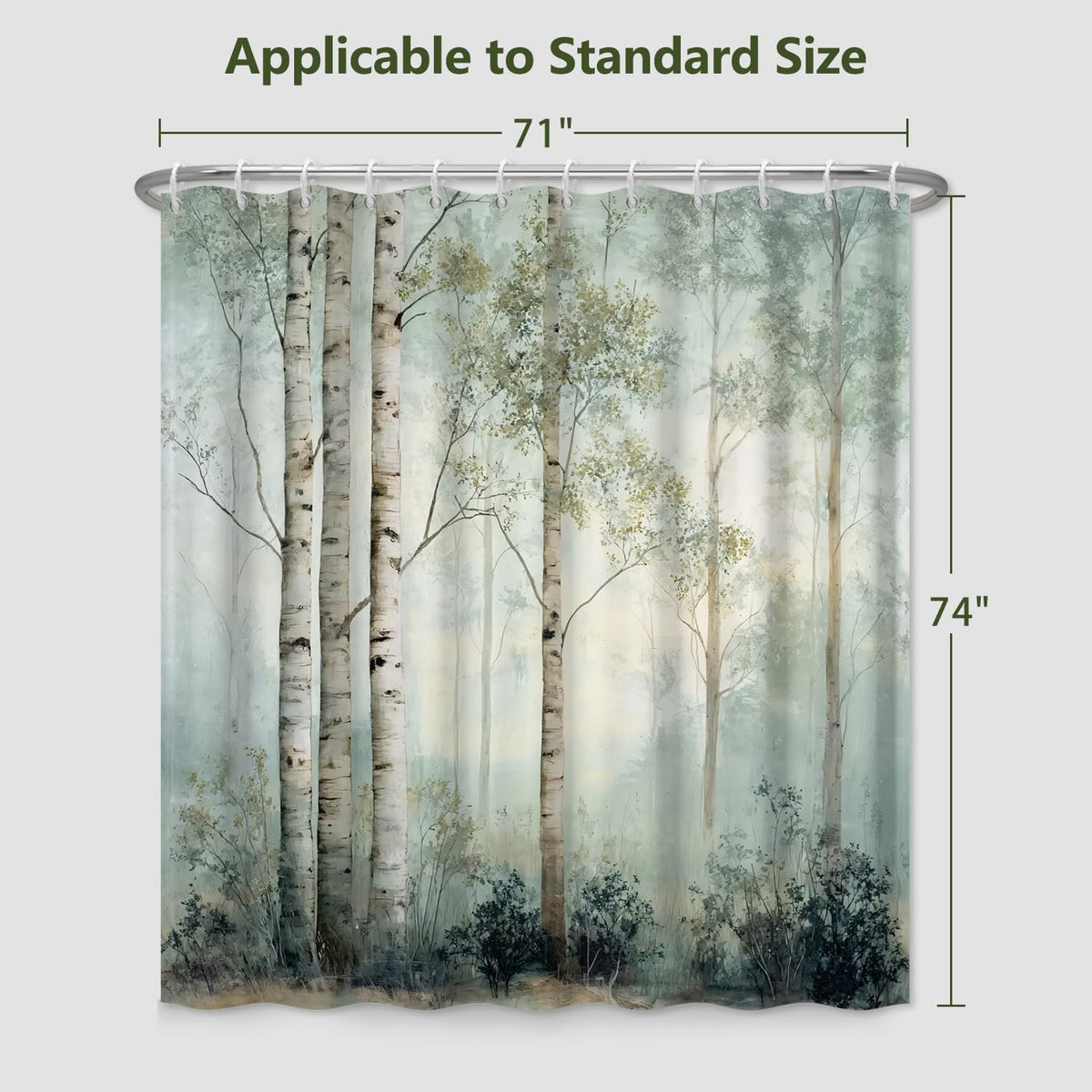 Misty Forest Shower Curtain 71x74 Inch (Misty Birch Tree)