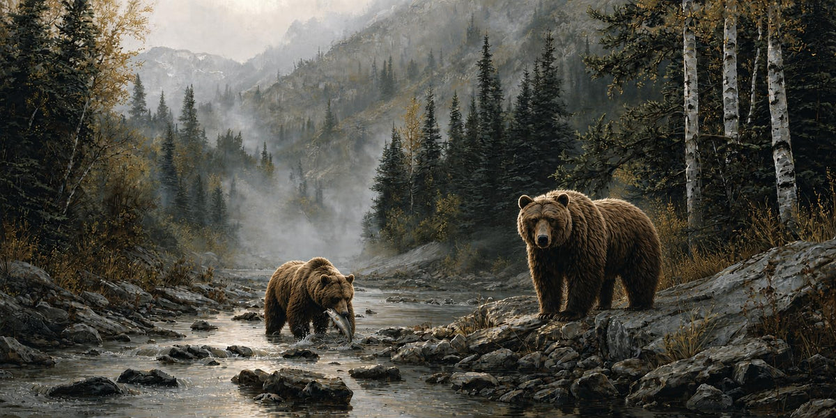 Bear Large Wall Art for Living Room Big Colorful Tree Canvas Painting Wall Decor Vintage Artwork Nature Landscape Picture Decoration Framed for Bedroom Bathroom Office Gifts for Women 60"x30" (Bear / 60L"×30W")