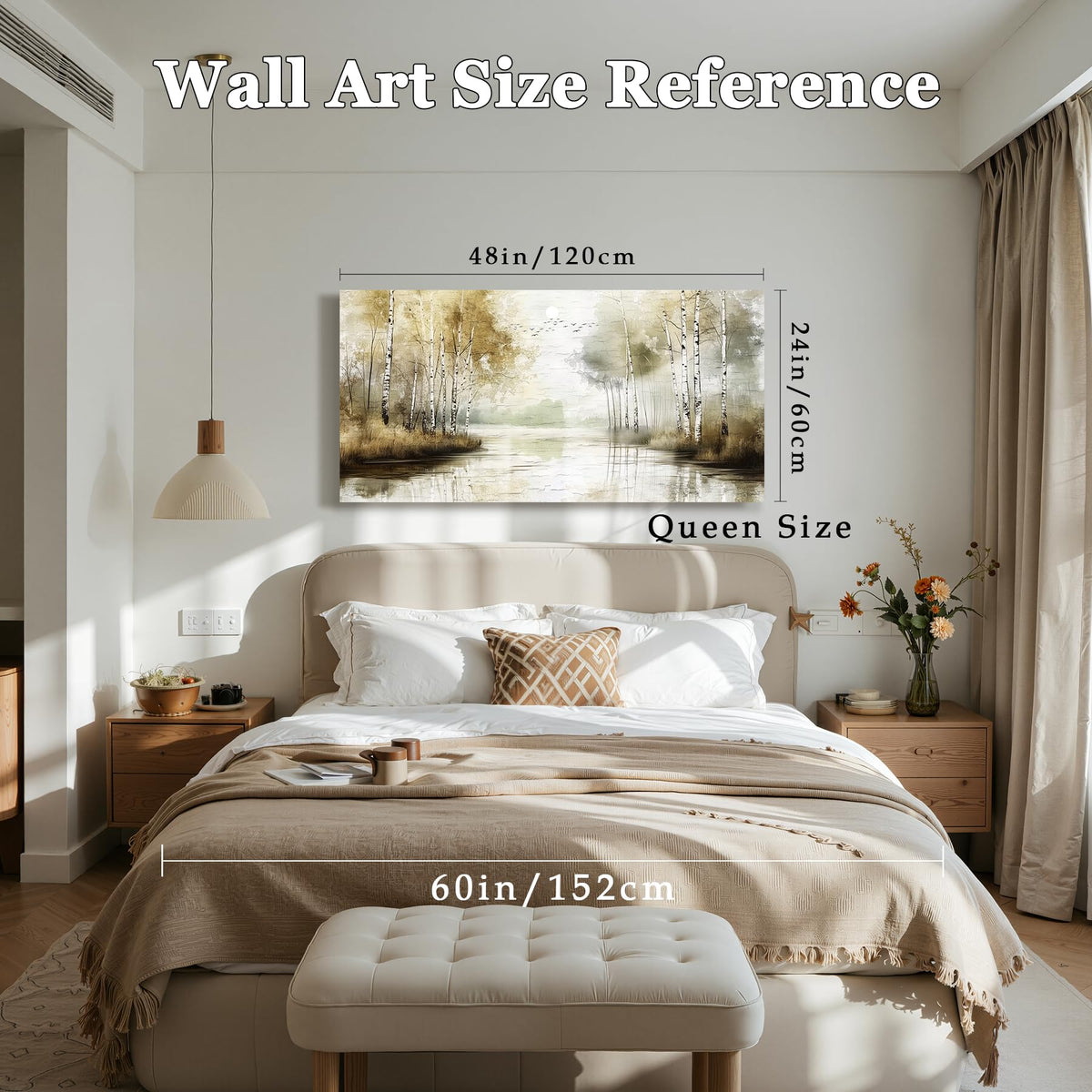 Birch Forest Large Wall Art Neutral Landscape Living Room Decor (Neutral Birch Forest / 48"L x 24"W)