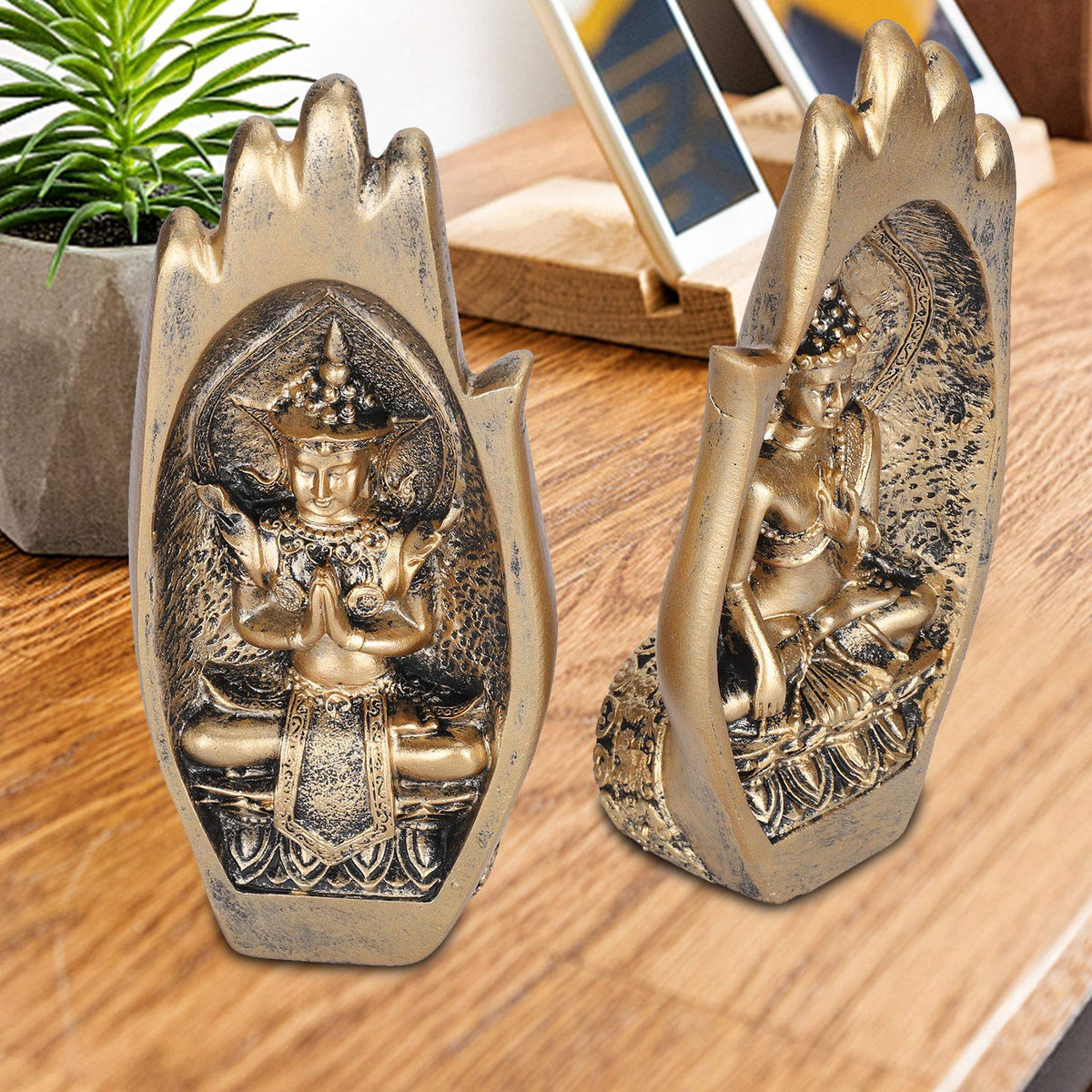 Buddha Hand Statue Set 2Pcs (Gold)