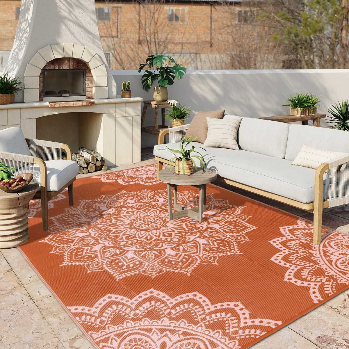 Waterproof Outdoor Rug 6x9 ft (6' x9' / Orange/ Pink)