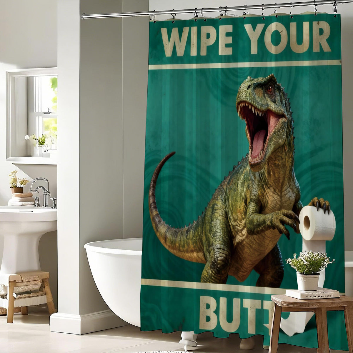 Funny Dinosaur Shower Curtain Kids Boys Green Dino Dinosaur Bathroom Decor (60"W x 72"L (Pack of 1) / Funny Dinosaur)