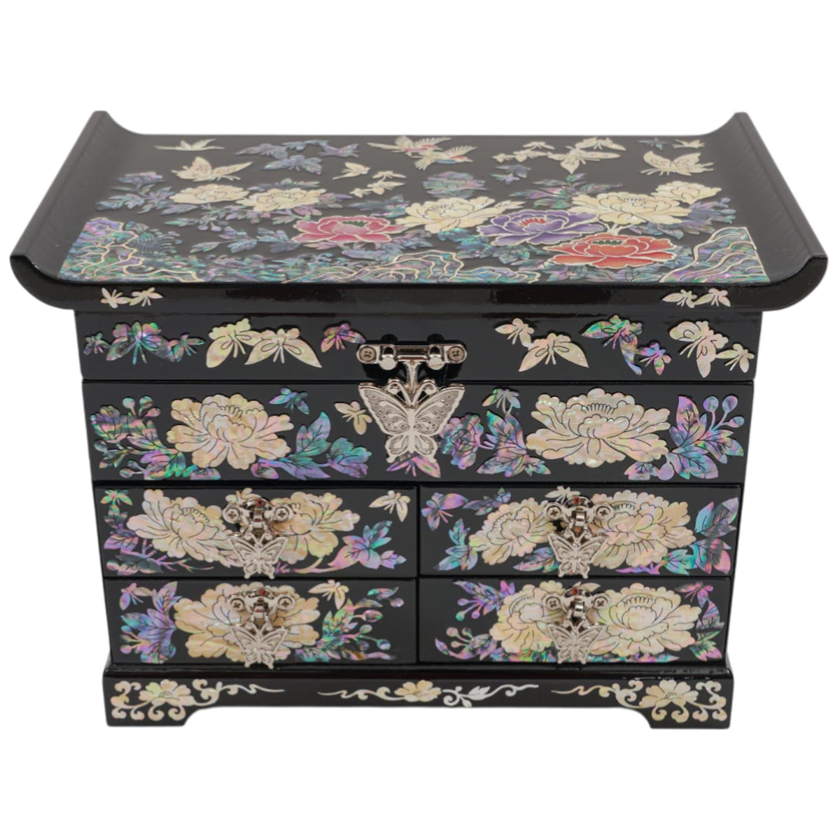 Mother of Pearl Wooden Jewelry Organizer Box (Colorful Flowers)