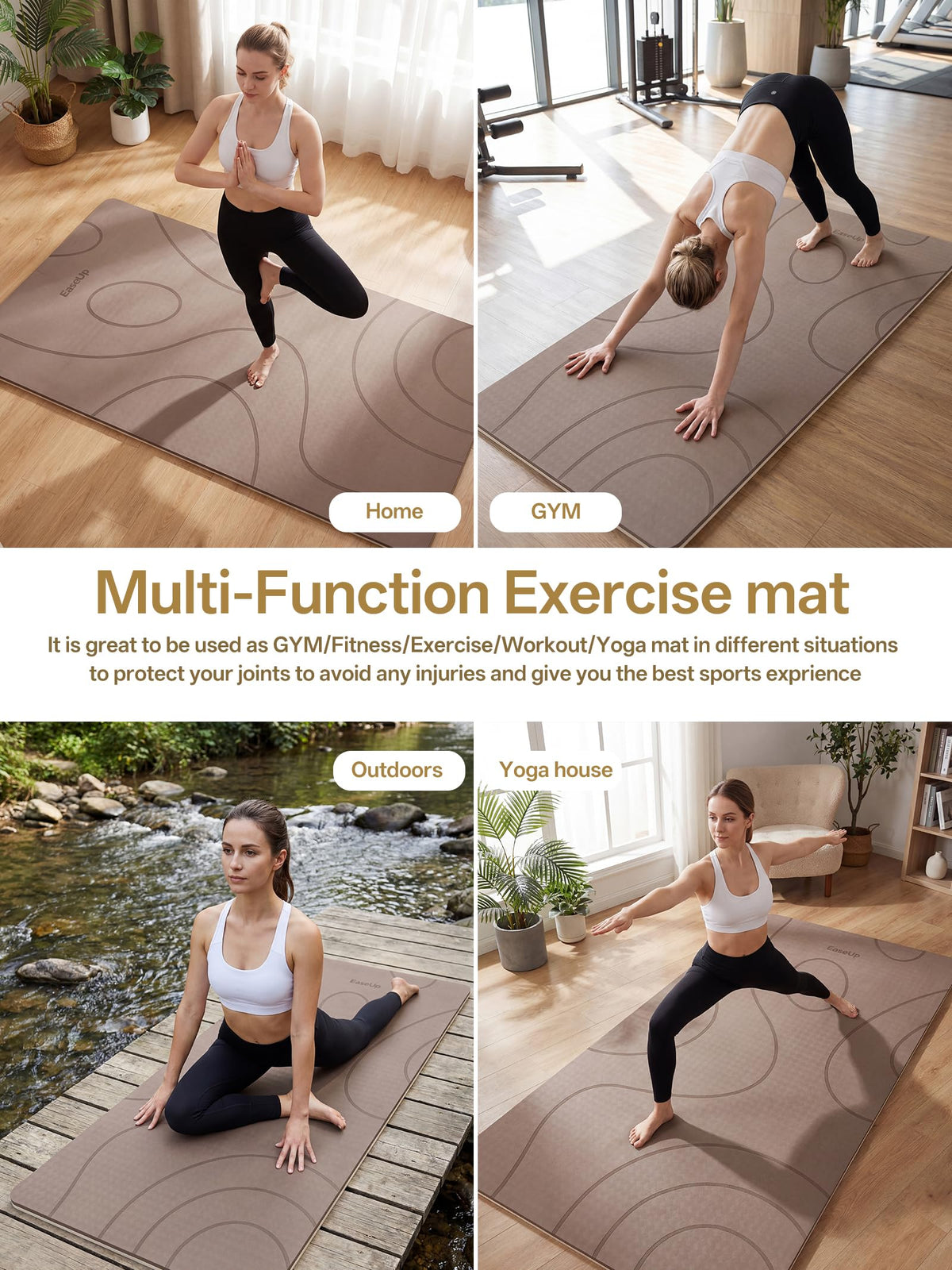 Large Yoga Mat 73x35.5x0.4" (Brown/Beige)