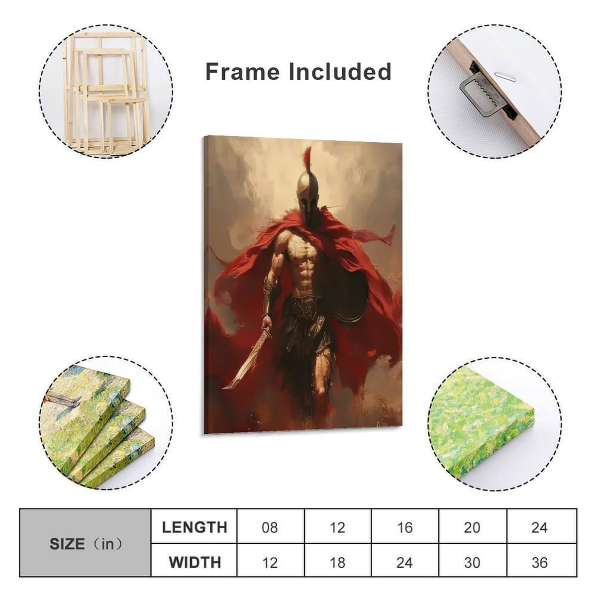 Spartan Warrior Motivational Battle Scene Poster Canvas Printing Wall Art Prints Wall Decor Posters Red Cape Ancient Greek Hero Dark Dramatic Living Room Bedroom Office Decor 12x18inch (style-12 / 12x18inch(30x45cm) Frame)