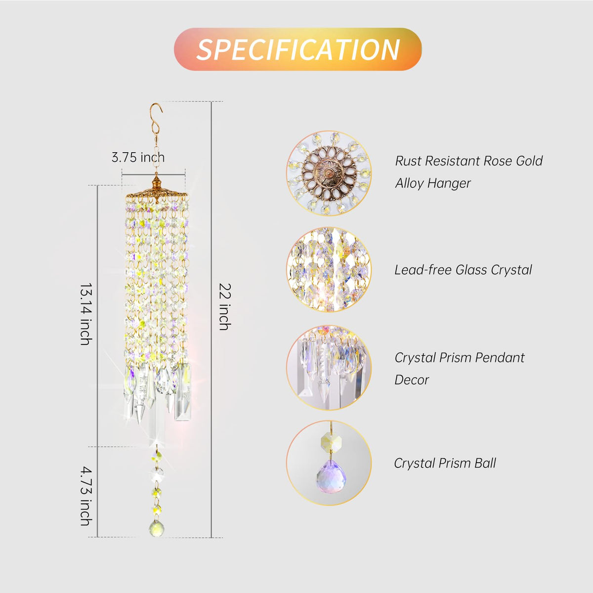 Crystal Wind Chimes Rainbow Suncatcher for Window (Colorful)