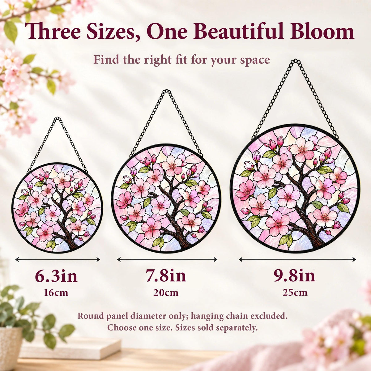 Cherry Blossoms Gifts for Women Stained Glass Window Hanging Suncatcher 6.3 (Cherry Blossoms / 6.3 x 6.3 IN)