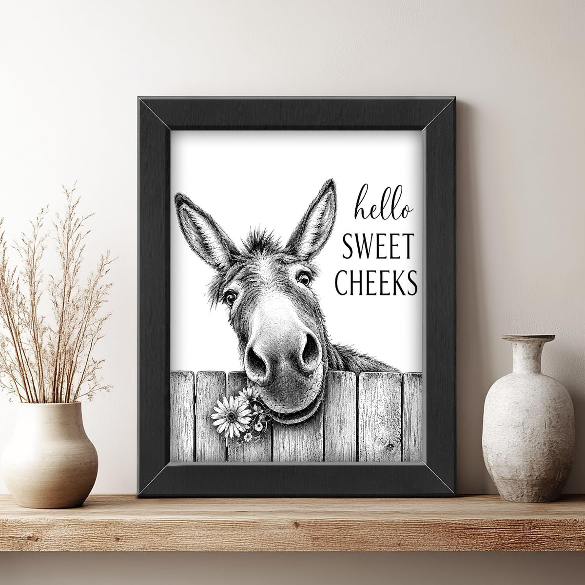 Funny Bathroom Wall Art Framed Donkey Bathroom Decor (Framed Bathroom Art 3 / 16"L x 12"W)