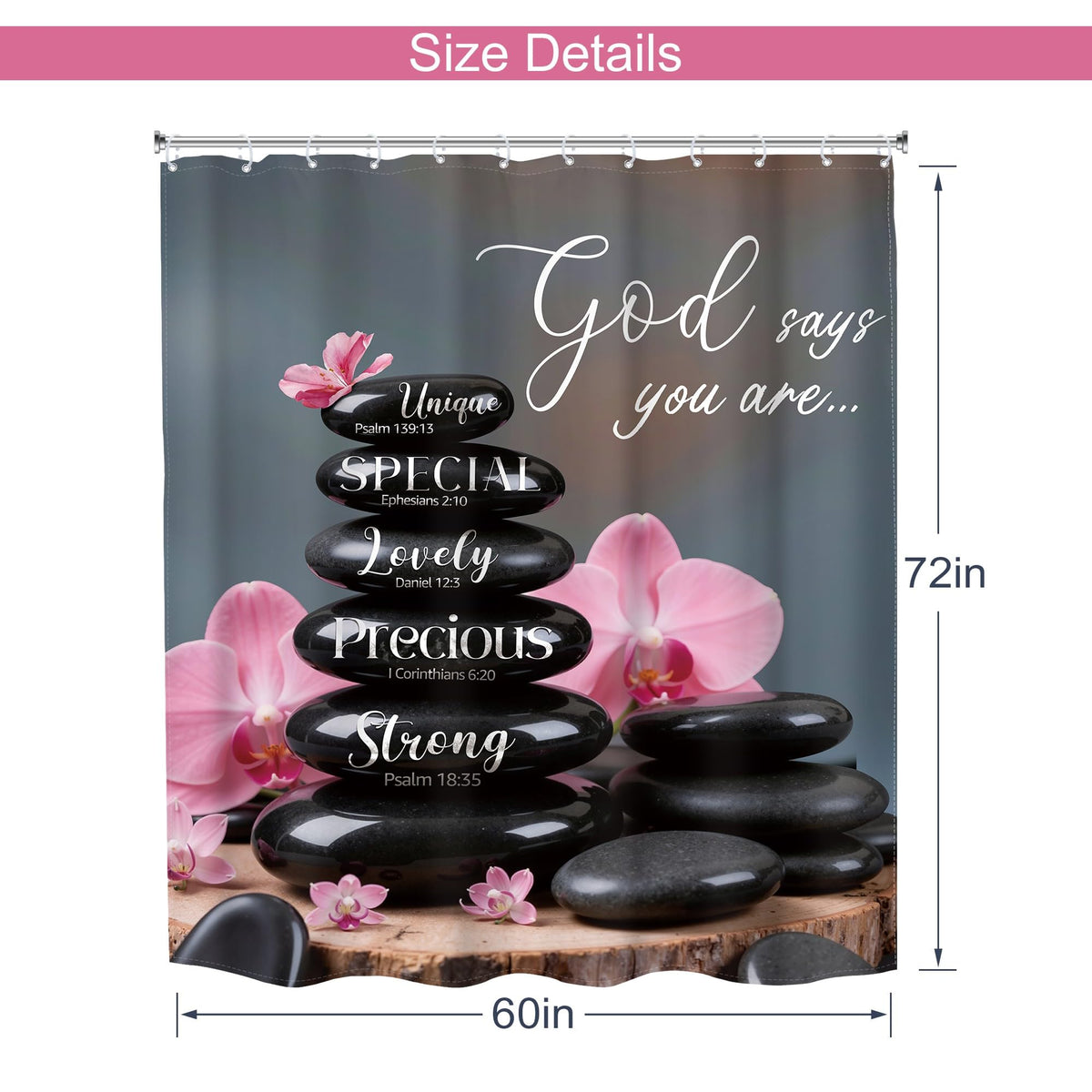 Zen Black Pink Shower Curtain 60Wx72H Scripture Flower Spa Relaxing Meditation Massage Quotes Stone Bible Verse Bath Curtain Fabric Bathroom Accessories Decor with 12 Hooks (D1-black / 60"W x 72"L (Pack of 1))