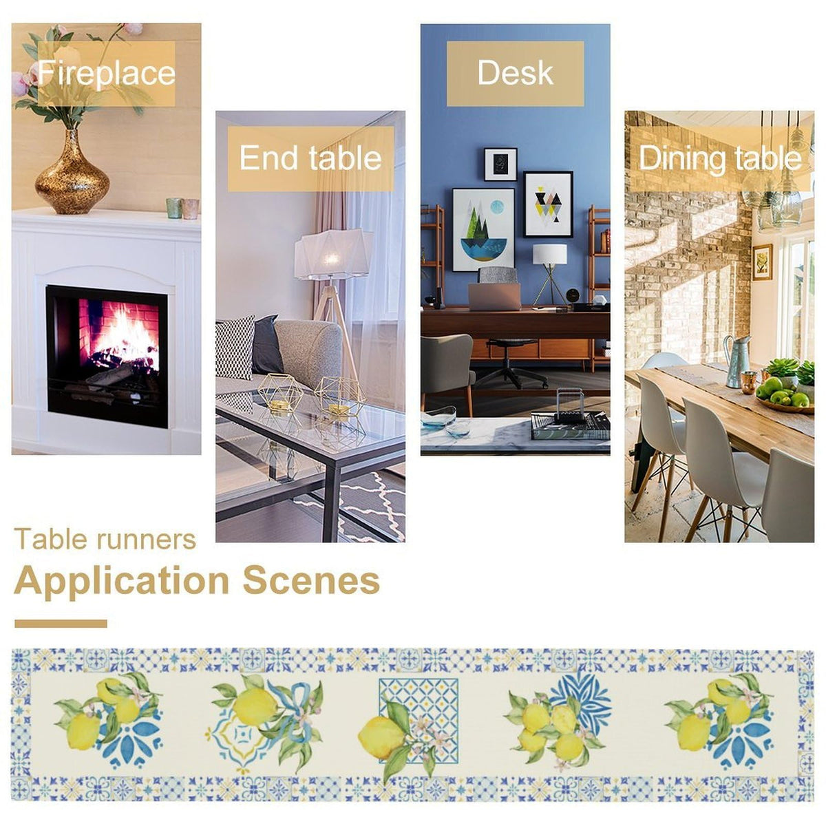 Mediterranean Lemon Table Runner (13x108inch / Blue White Lemon)