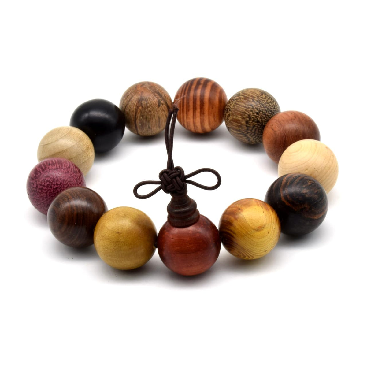 Unisex Natural Colorful Wood Buddhist Prayer Beads Bracelet Necklace Tibetan Mala Prayer Beads (18mm 13beads)