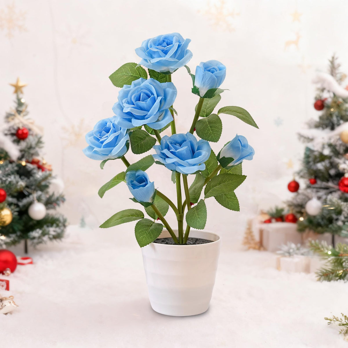 Blue Rose Flower Lamp Romantic Floral Table Decor Gifts for Women Mom (Rose-Blue)