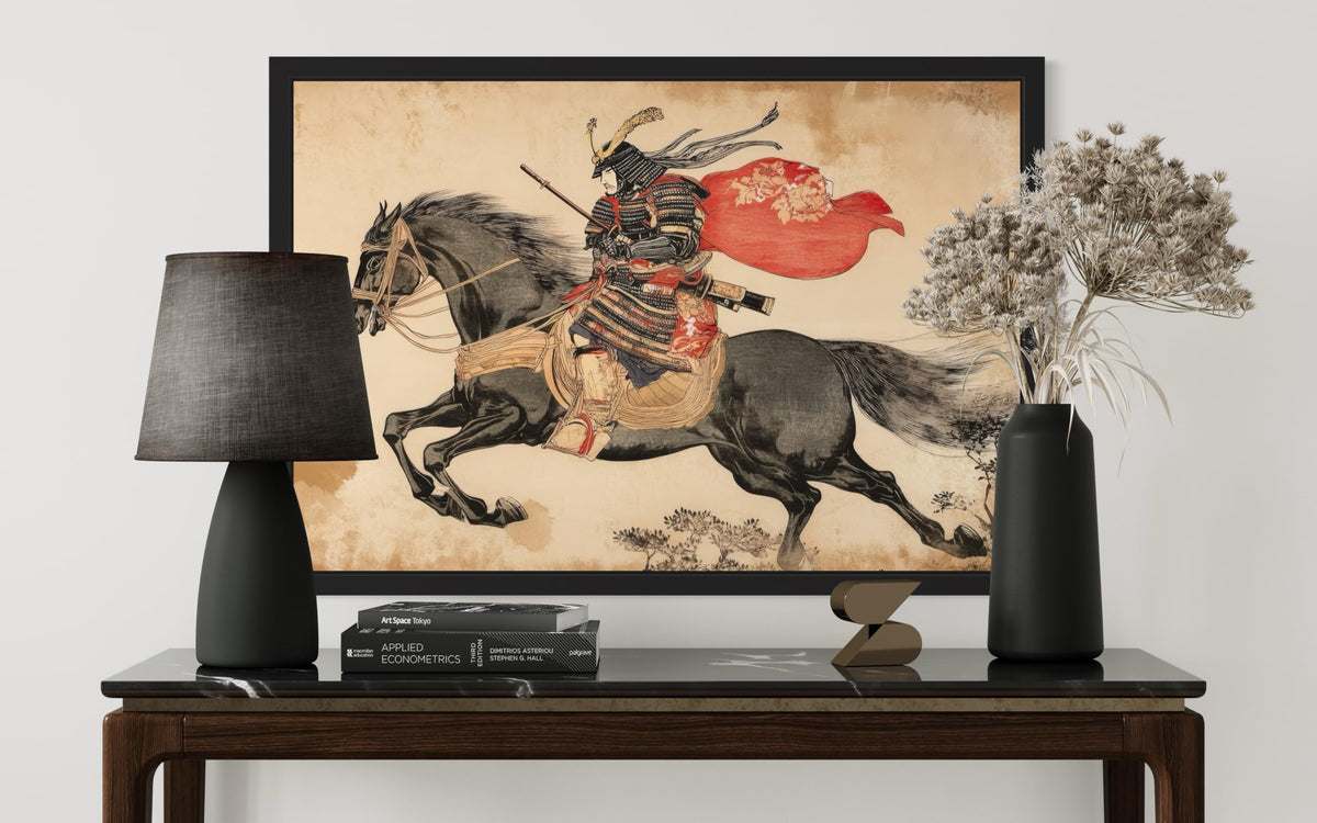 Samurai on Horse Black Framed Wall Art Print Poster (Samurai on Horse 1 / 14"L x 11"W)
