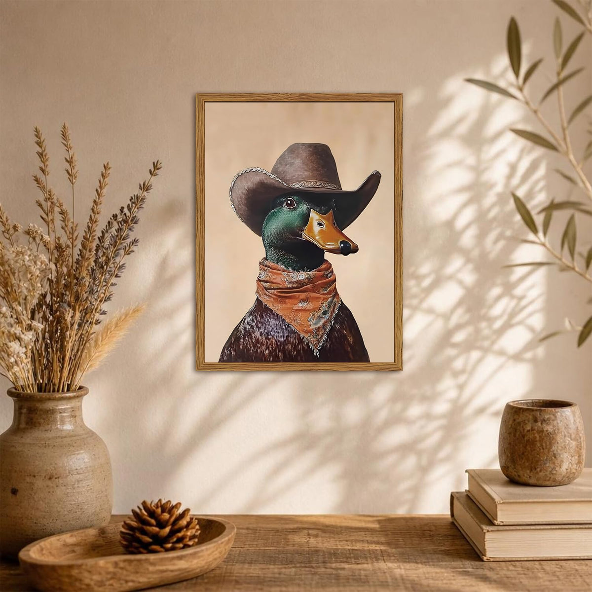Framed Vintage Western Duck Wall Art (Cowboy Mallard Duck / 24"L x 16"W)