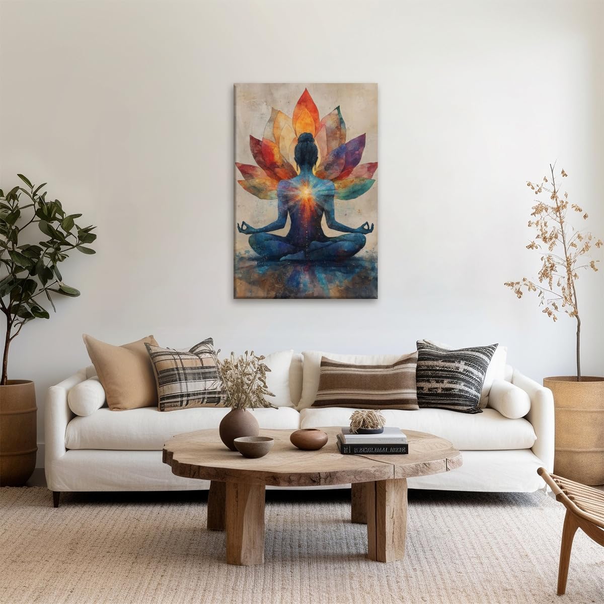 Meditation Wall Art Colorful Meditation Lotus Poster Chakra Energy Canvas Print Yoga Room Home Decor 16x24inch Framed (style-4-Framed / 16"L x 24"W - Framed)