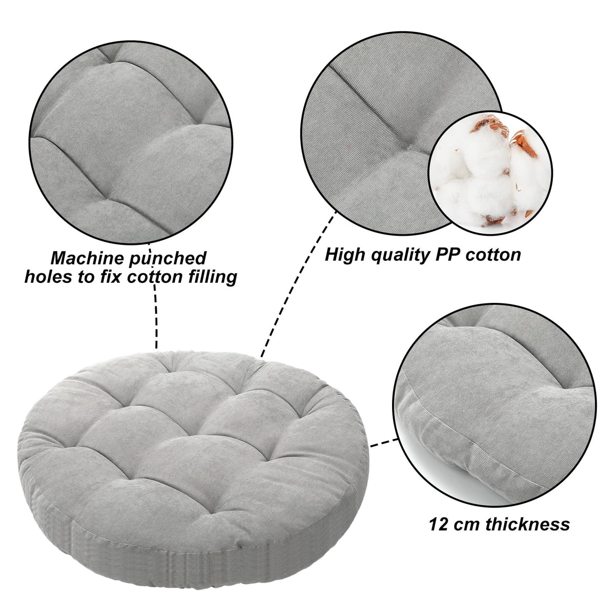 Extra Large Floor Pillow 35 Inch Round Circle Chair Floor Meditation Cushion Papasan Swing Cushion for Adults Oversized Playroom Pillows Big Pillow for Yoga Living Room Sofa (Gray / Classic)