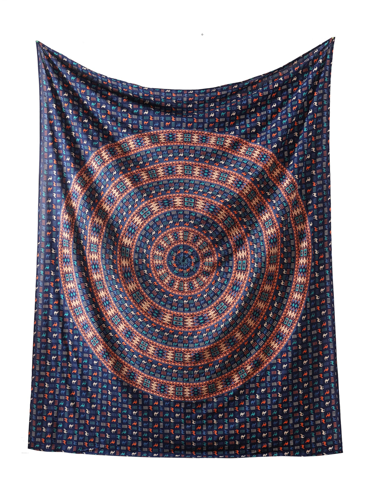 Queen Mandala Hippie Hippy Camel Ethinic Psychedelic Tapestry Wall Hanging (105L" x 81W" / Camel Tarquoise Orange)