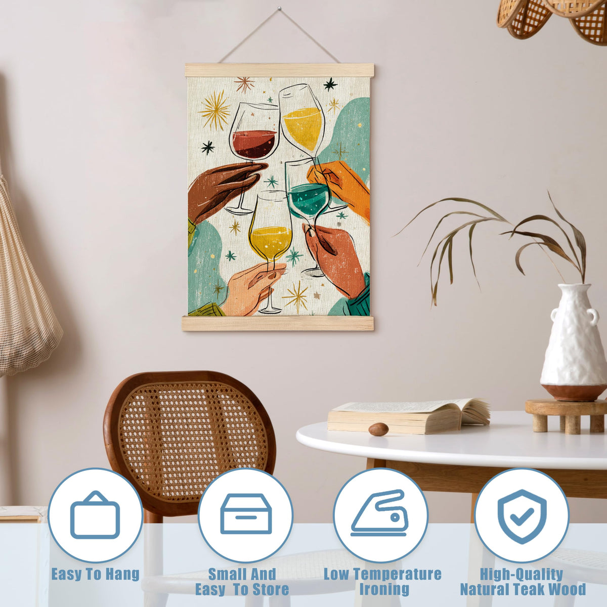 Retro Colorful Wine Bar Wall Art Decor (abstract cheers)