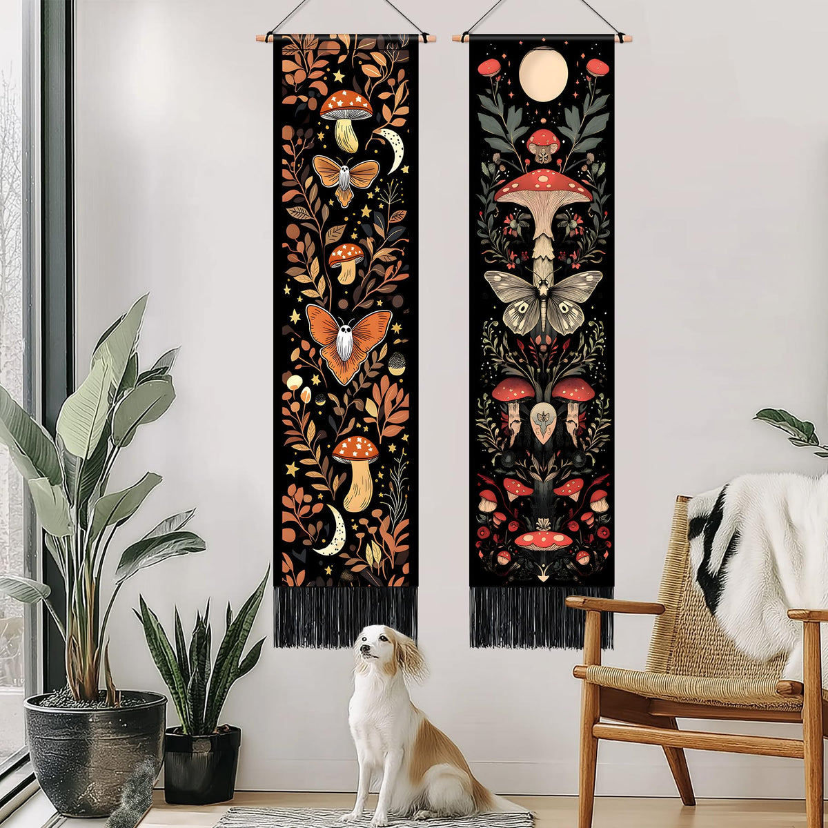 Pack of 2 Long Vertical Tapestry (Mushroom Butterfly / 13"Wx51"H)