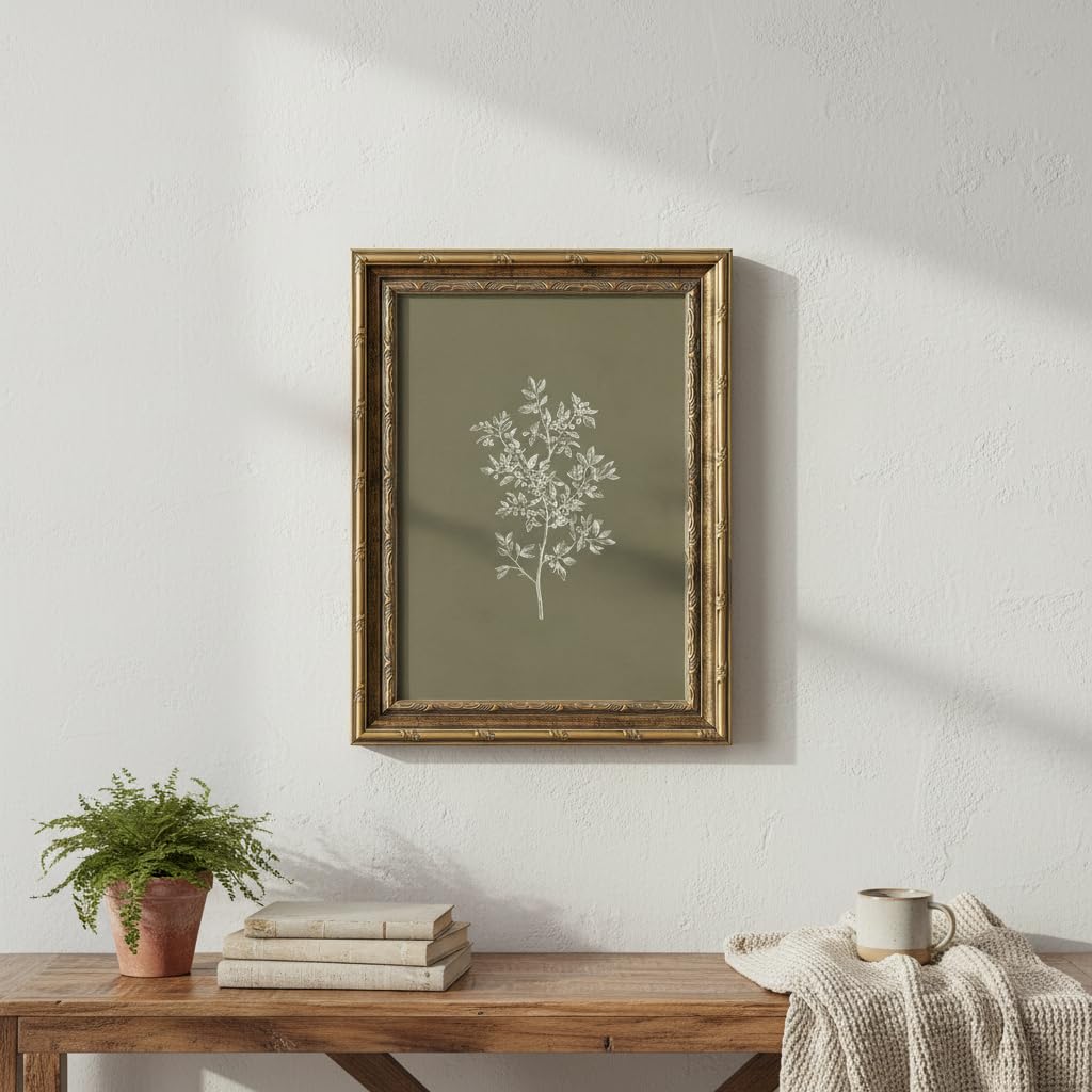 Vintage Framed Olive Branch Wall Art (olives / 16"L x 12"W)