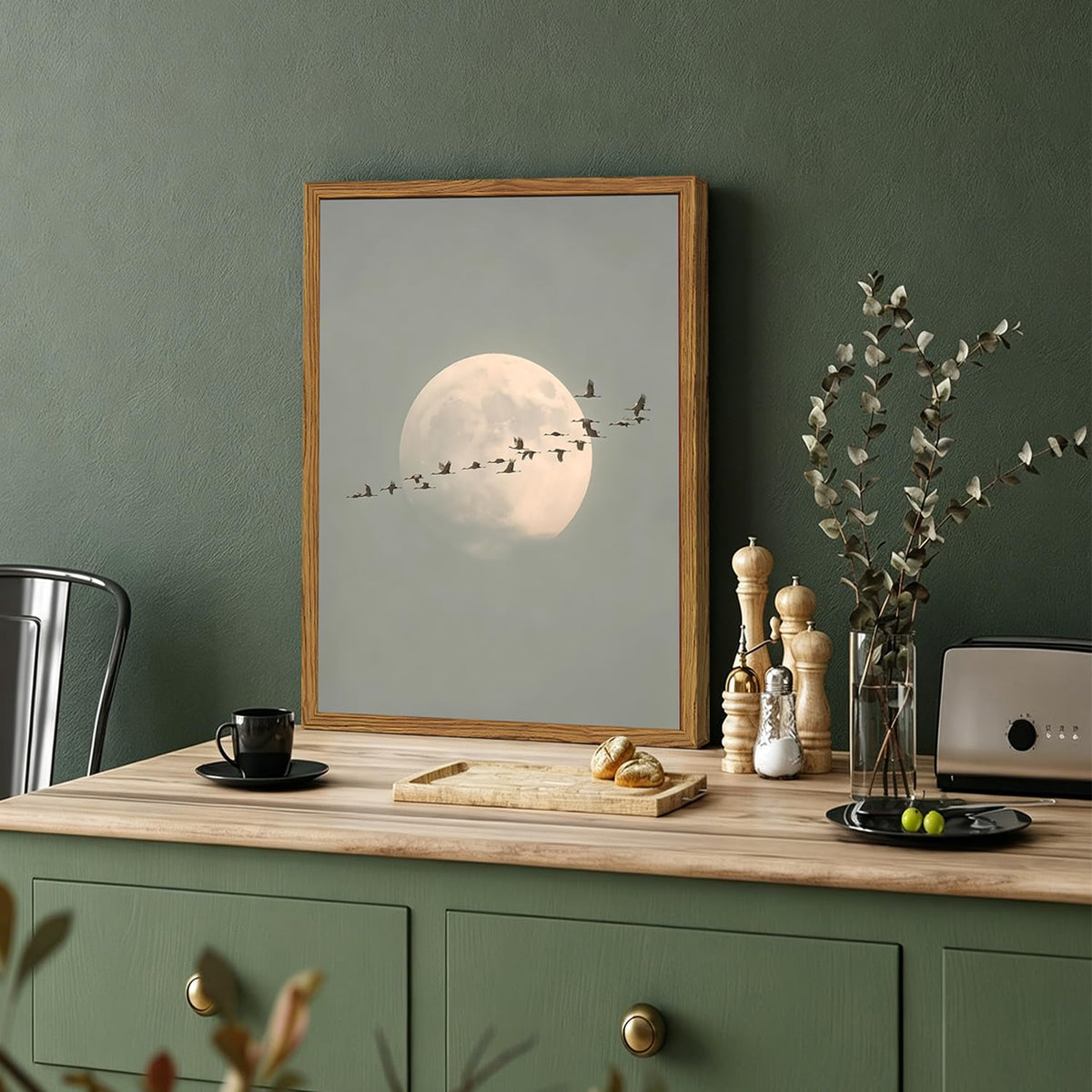 Framed Vintage Bird Wall Art (Moon Bird / 24"L x 16"W)