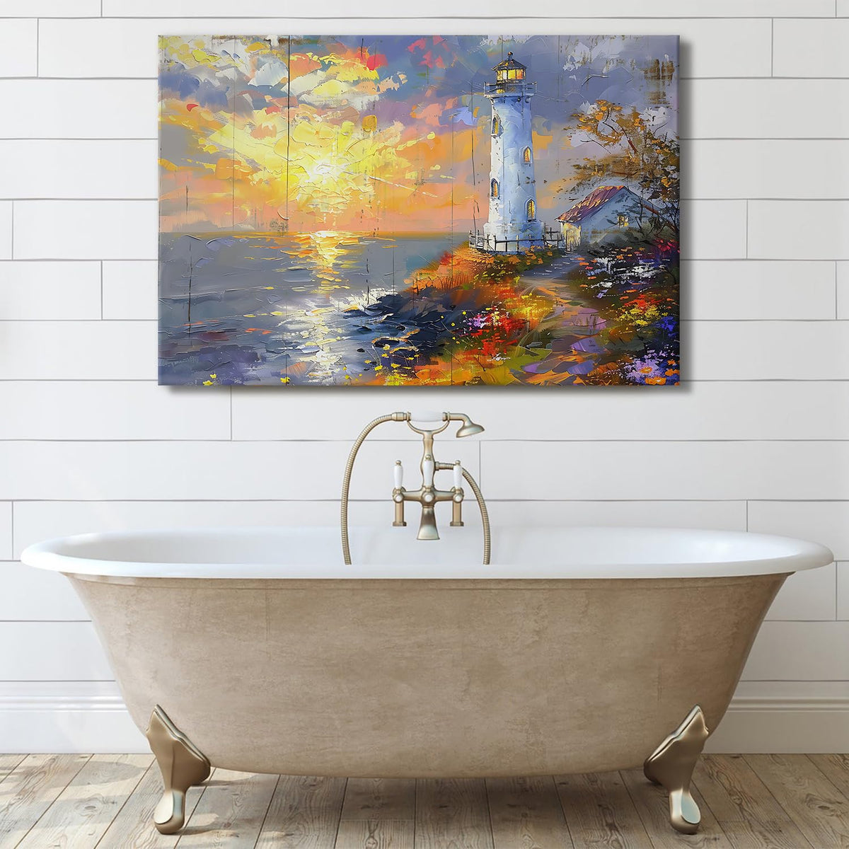 Large Sunset Coastal Wall Art Lighthouse Canvas Prints Picture Ocean Landscape Wall Decor Abstract Beach Painting Seascape Poster Modern Nature Artwork Kitchen Living Room Home Decoration 32x48" (48"L x 32"W / Lighthouse)