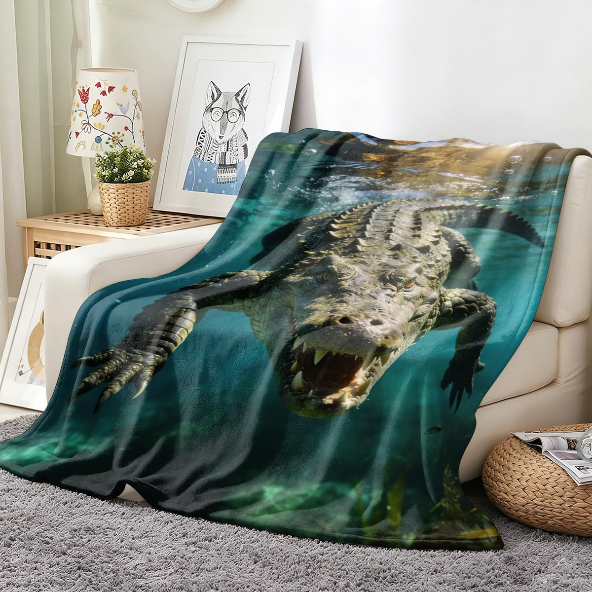 Crocodile Throw Blanket Wildlife Animal Soft Cozy Plush Flannel 60"X80" (Crocodile / 60"X80")