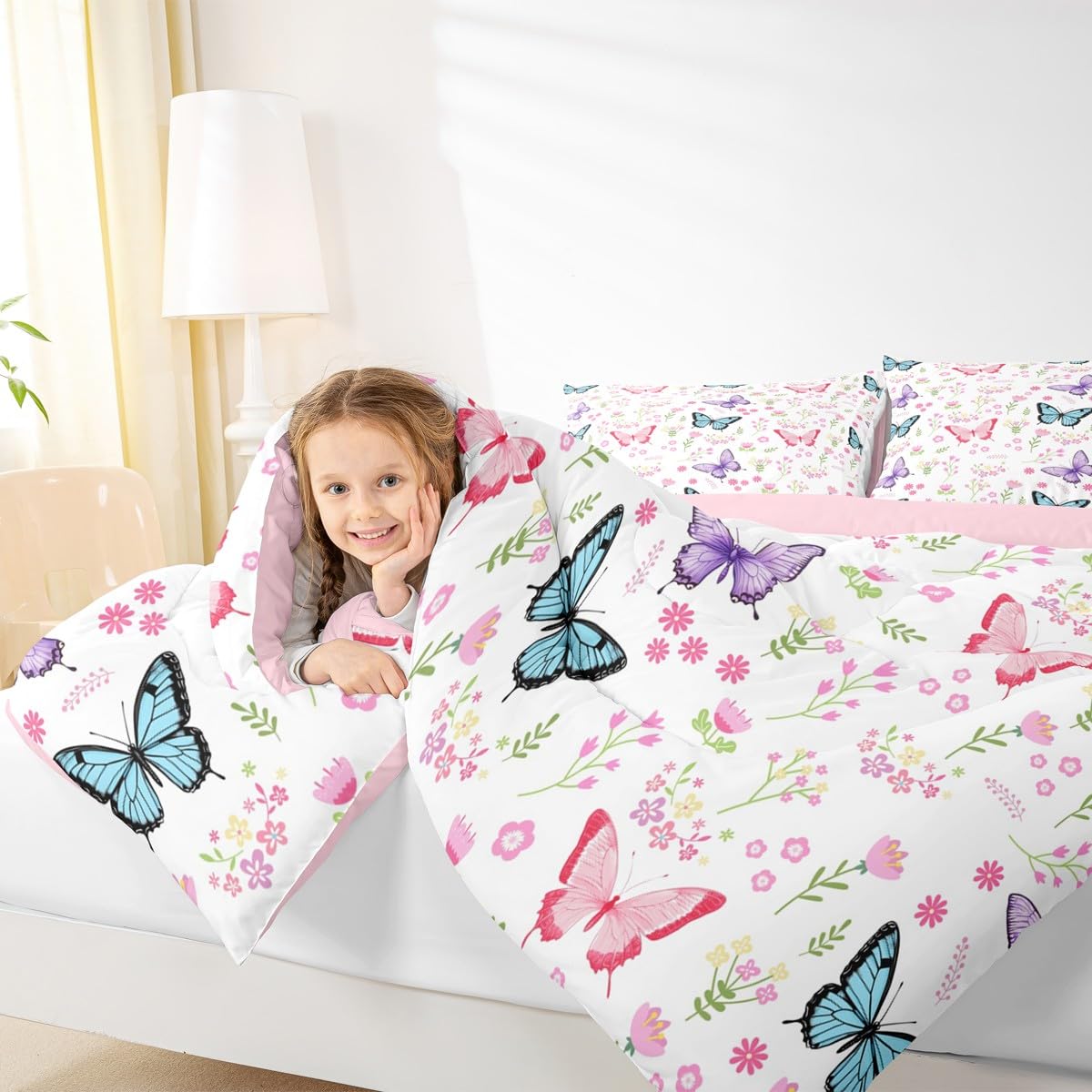 Butterfly Comforter Set Queen Size 3 Pcs for Kids Boys Girls (Multi 809 / Queen)