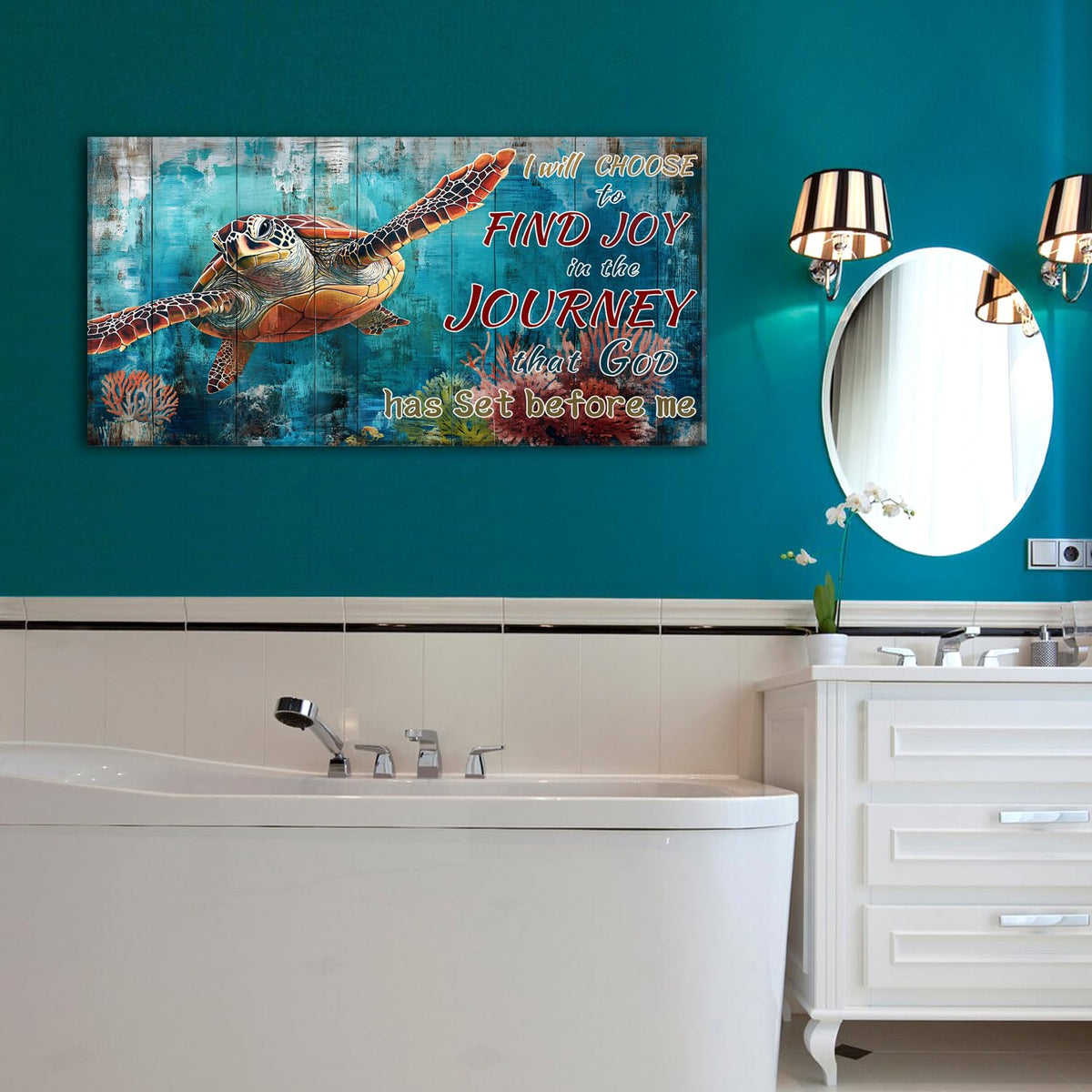 Sea Turtle Wall Art Kids Bathroom Rustic Ocean Animal Picture for Bedroom Farmhouse Teal Blue Beach Canvas Prints Inspirational Quote Undersea World Poster Living Room Office Home Decoration 20x40" (40"L x 20"W / Sea Turtle)