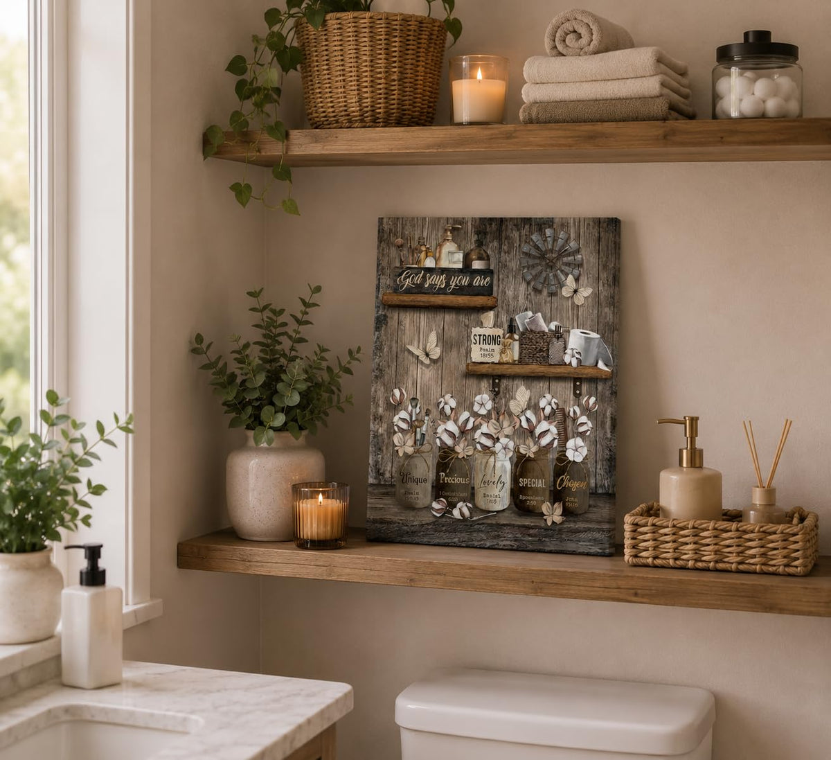 Rustic Farmhouse Bathroom Canvas Wall Art 16x24Inches (Bible Canvas / 24"L x 16"W)