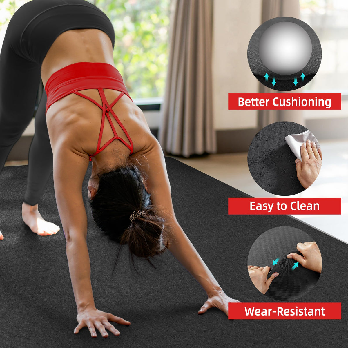 Extra Large Yoga Mat (72x48x1/3inch / Black)