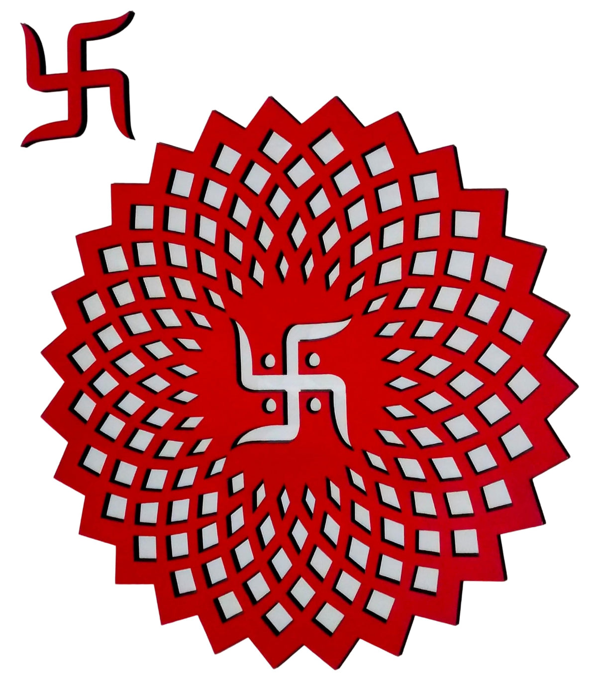 Red Round Decorative Wall Art Mdf Wooden Chakra For Temple (GEOMETRY -Red / 18"L x 18"W)