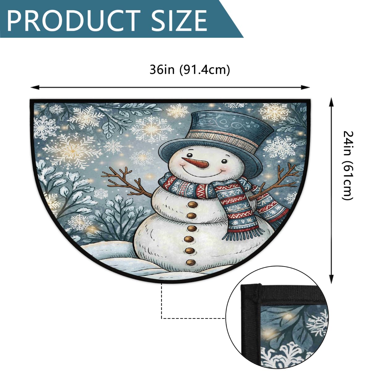 Snowman Half Round Door Mat Semi Circle Rug Half Moon Doormat (B:c-26)