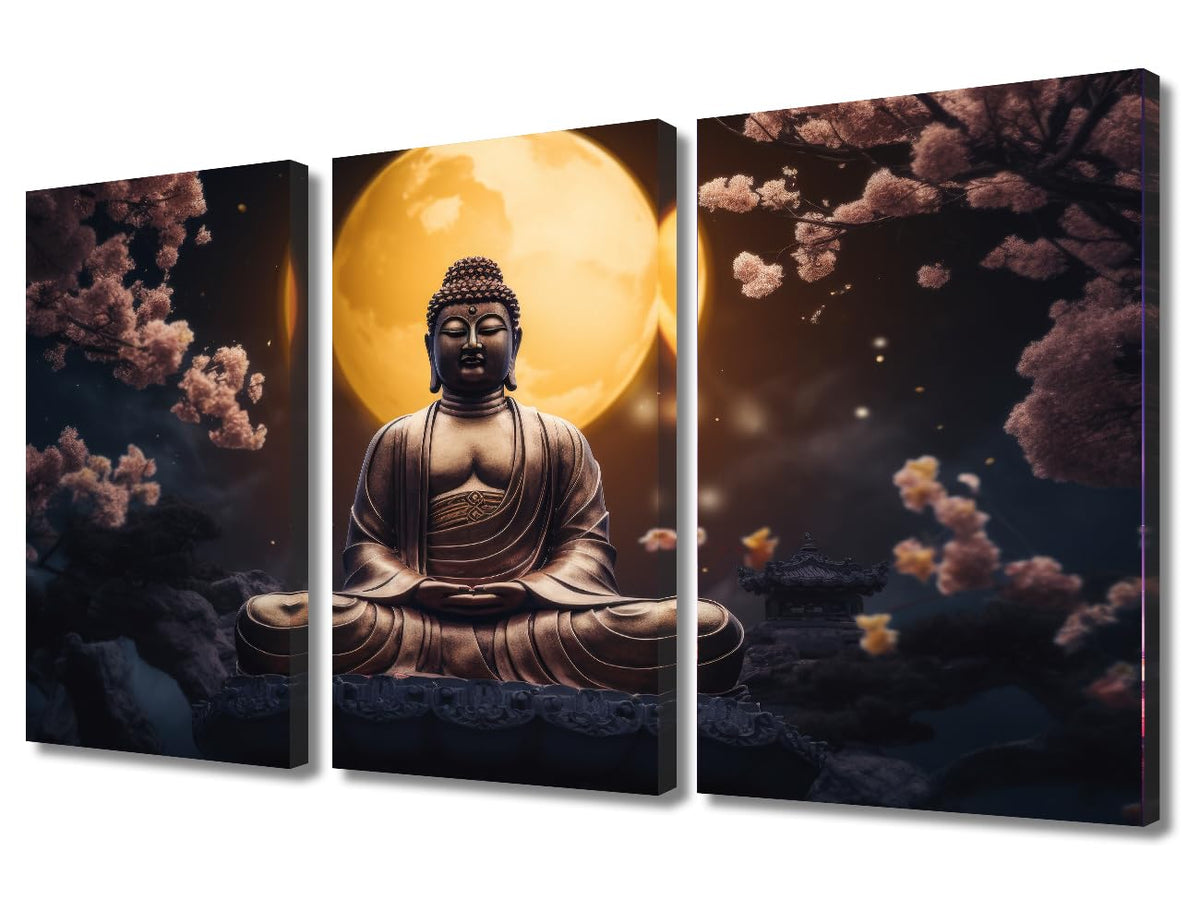 Buddha Canvas Wall Art Modern Living Room Decor 3 Panel Wall Art Moon Buddha Zen Trees Poster Prints on Canvas Zen Believers Home Wall Decoration Stretched and Framed Ready to Hang 36x24 in (36x24 in / 3PANEL-11)