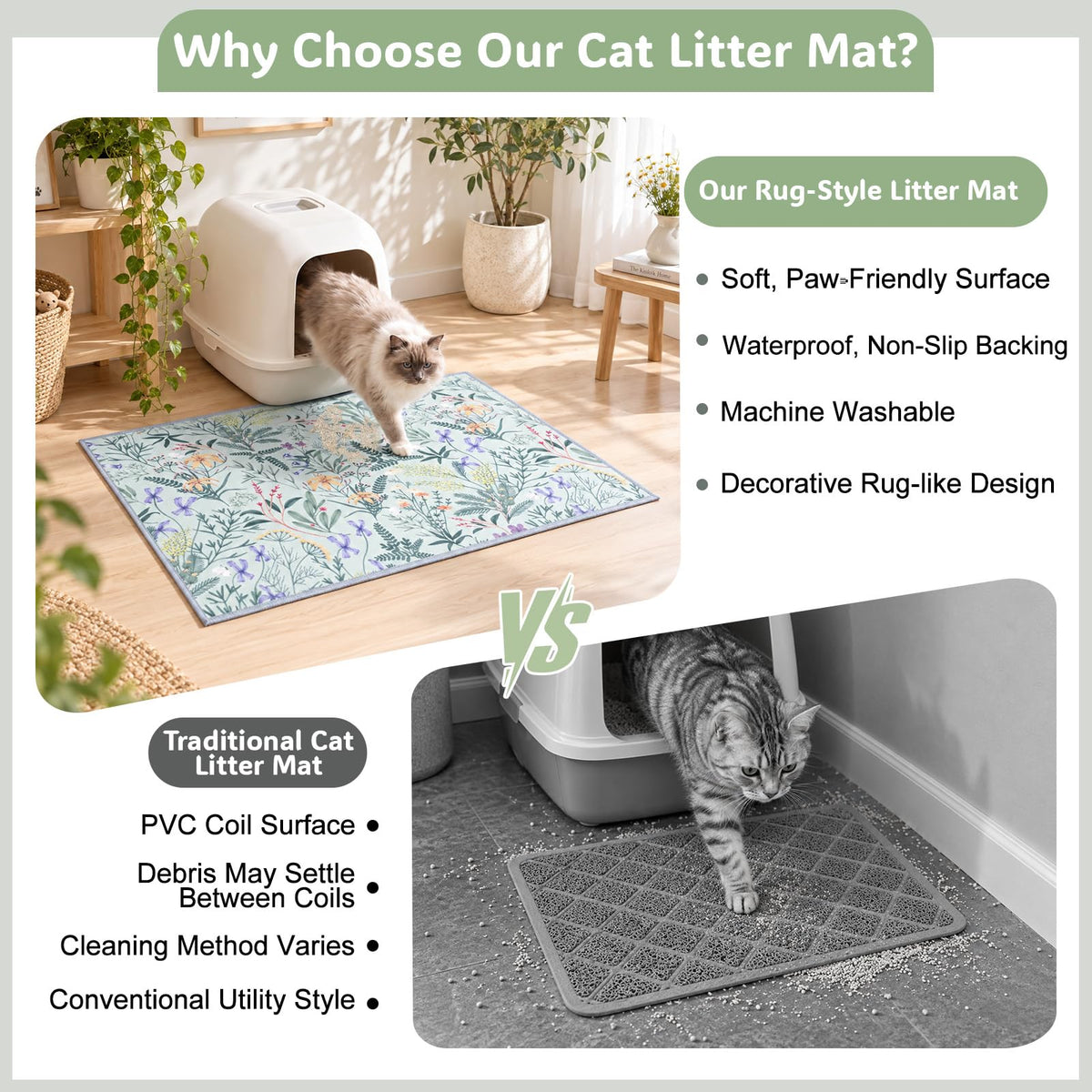 Cat Litter Mat (Green Leaves / L(33x22in))
