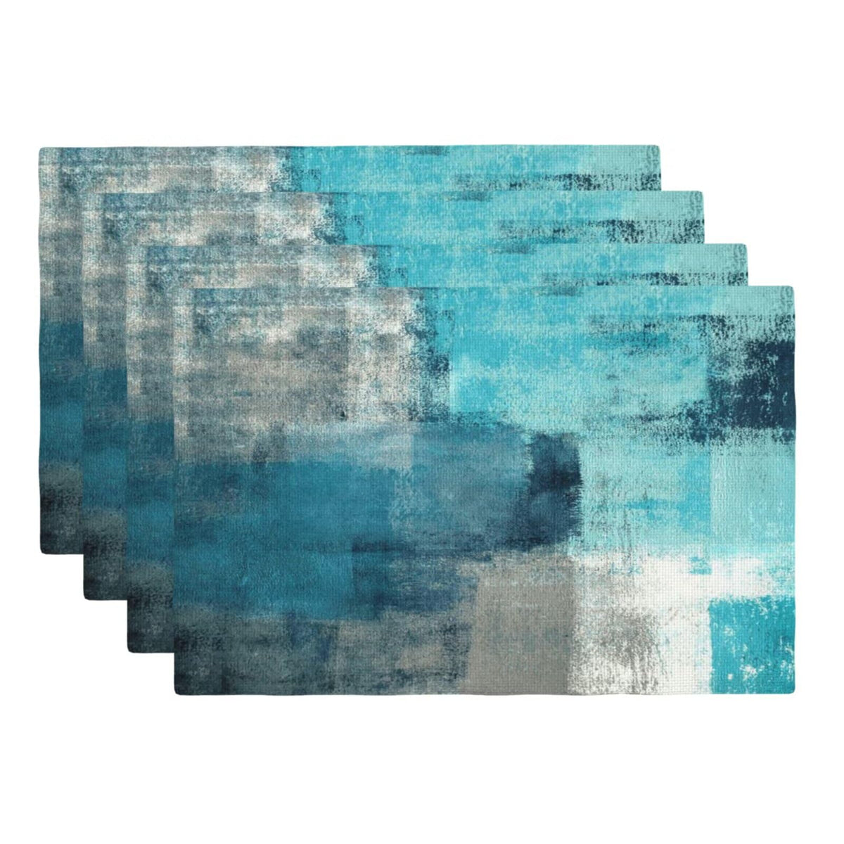 Teal and Grey Placemats Set of 4 Linen Washable 12x18 Inch (Teal / 4PCS)