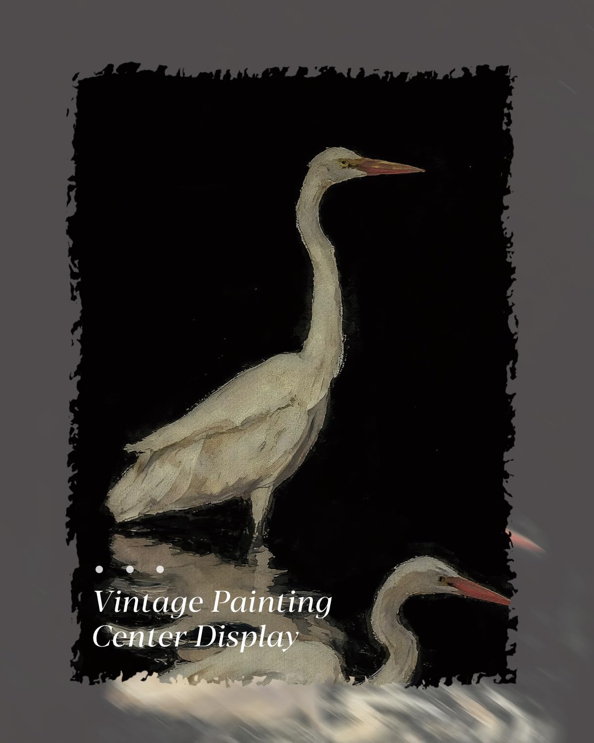 Elegant Heron Crane Wall Art Framed 12''x16'' Canvas Print (Two Cranes in Water / 16"L x 12"W)
