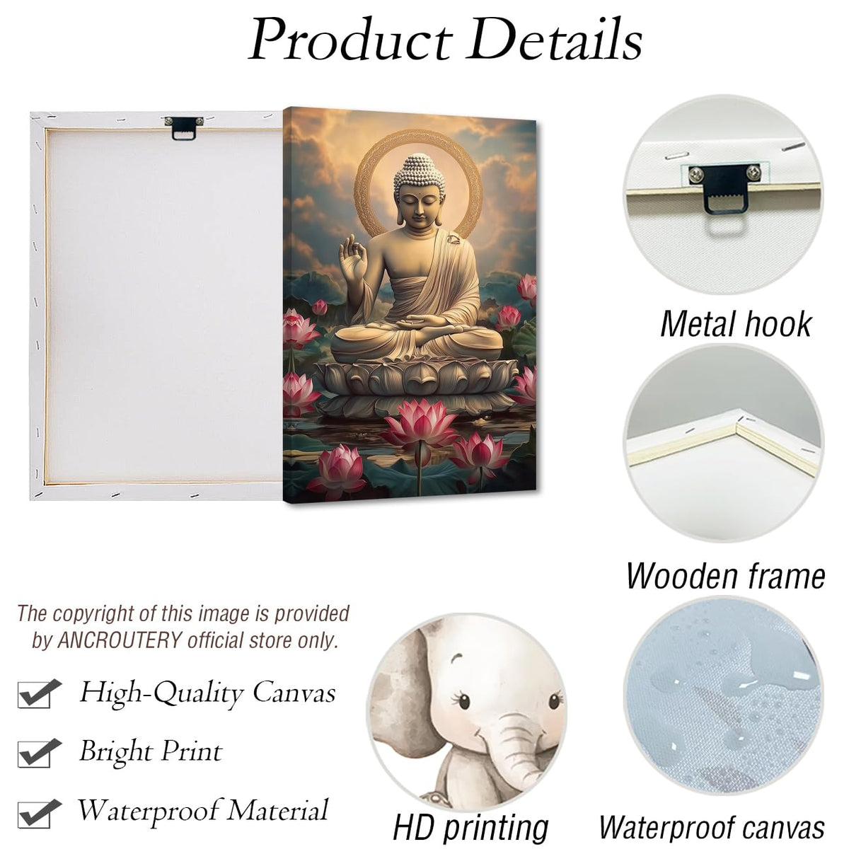 Buddha Canvas Wall Art Zen Picture Lotus Flower Painting Buddha Statue Prints Pink Floral Artwork Meditation Buddhist Artwork Prayer Room Decor Frame (Beige / 30L" x 20W")