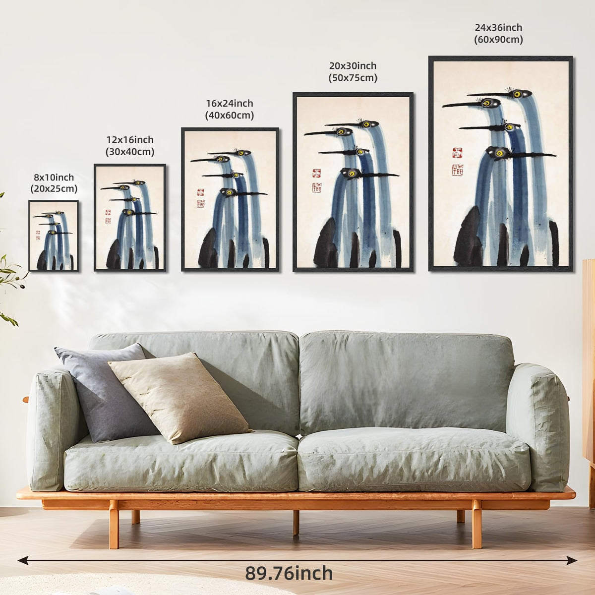 Antique Crane Watercolor Canvas Print Japanese Wall Art Traditional Asian Bird Painting Vintage Farmhouse Poster Minimalist Wall Decor for Living Room Bedroom Hallway 8x12inch Black Frame (8"L x 12"W / style-1 Black Frame)