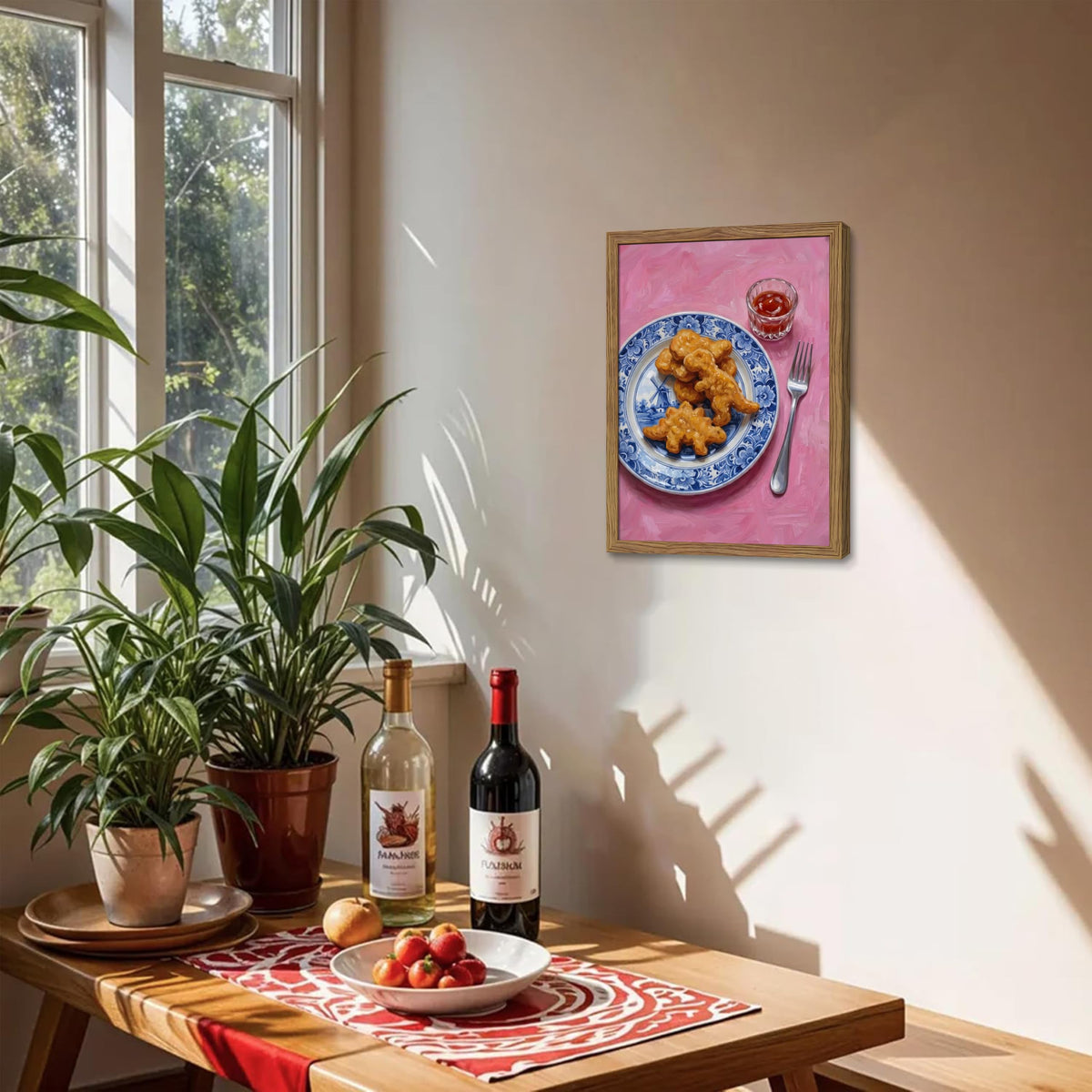 Framed Funny Kitchen Wall Art (Dinosaur Chicken Nuggets / 16"L x 12"W)